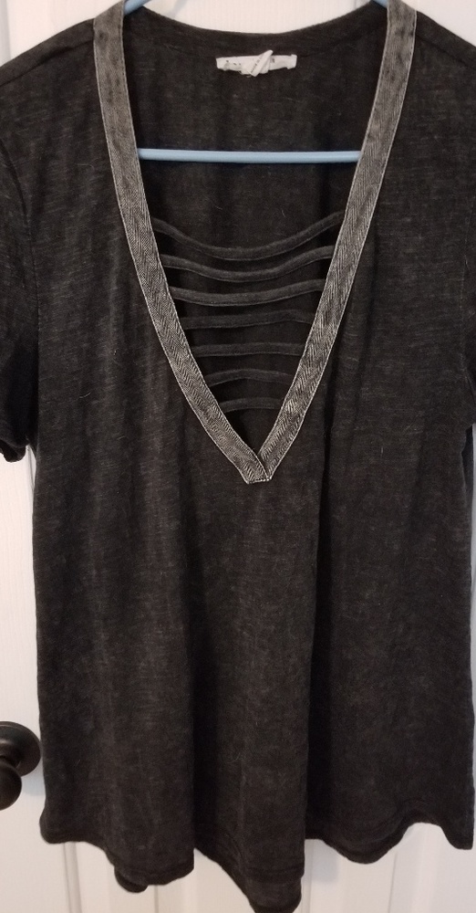 Gray open deep v-neck top